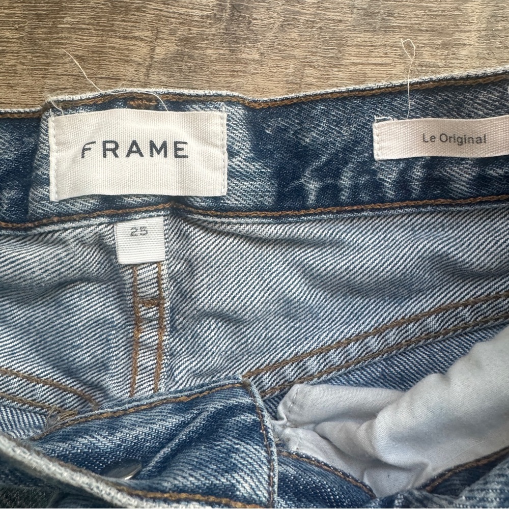Frame Le Orginal Jeans High Rise Distressed Button Fly Cascade Blue Rips Size 25 - Picture 4 of 12
